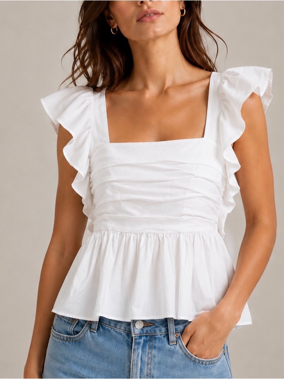 Cinq a Sept Audrie White Cotton Blend Sleeveless Ruffle Top S